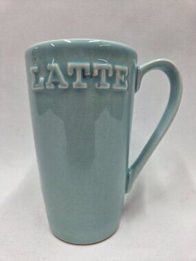 Primagera Latte Embossed  Tall Mug Teal 16 Ounce Grackle Design.